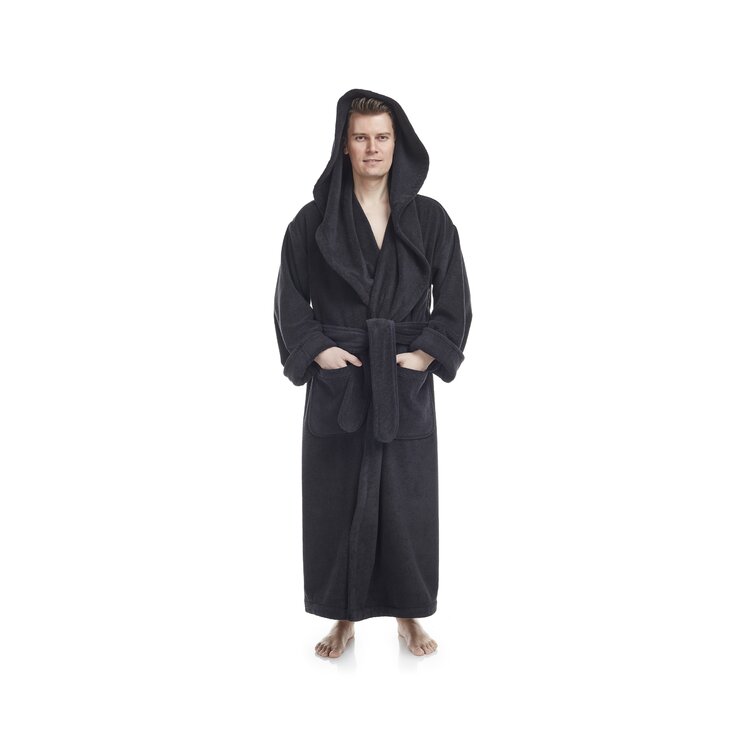 Mens black hooded bathrobe hot sale